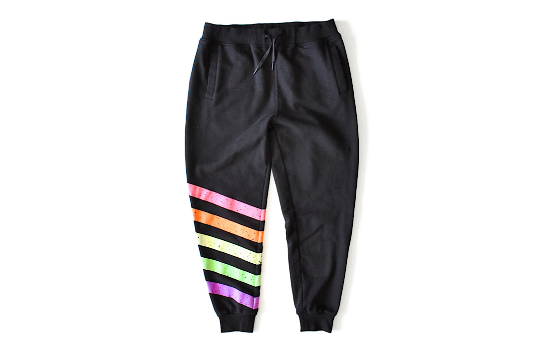 Adult joggers in black with neon stripes on leg.