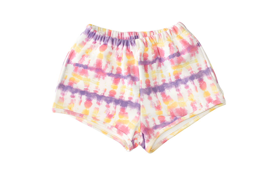 Adult sweat shorts in sunset tie dye print: matching loungewear sets