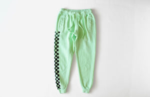 Adult hand dyed joggers in green checkerboard: matching loungewear set