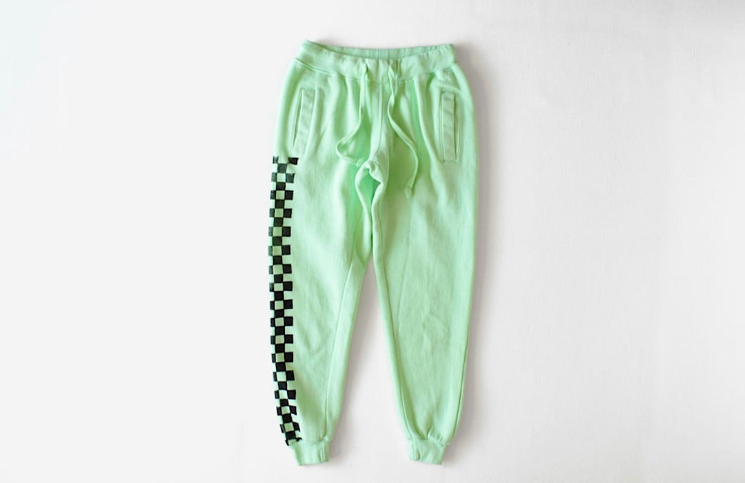 Adult hand dyed joggers in green checkerboard: matching loungewear set