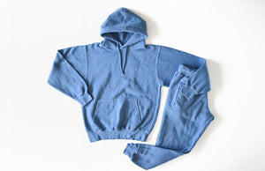 Adult matching loungewear set in blue: hoodie and joggers