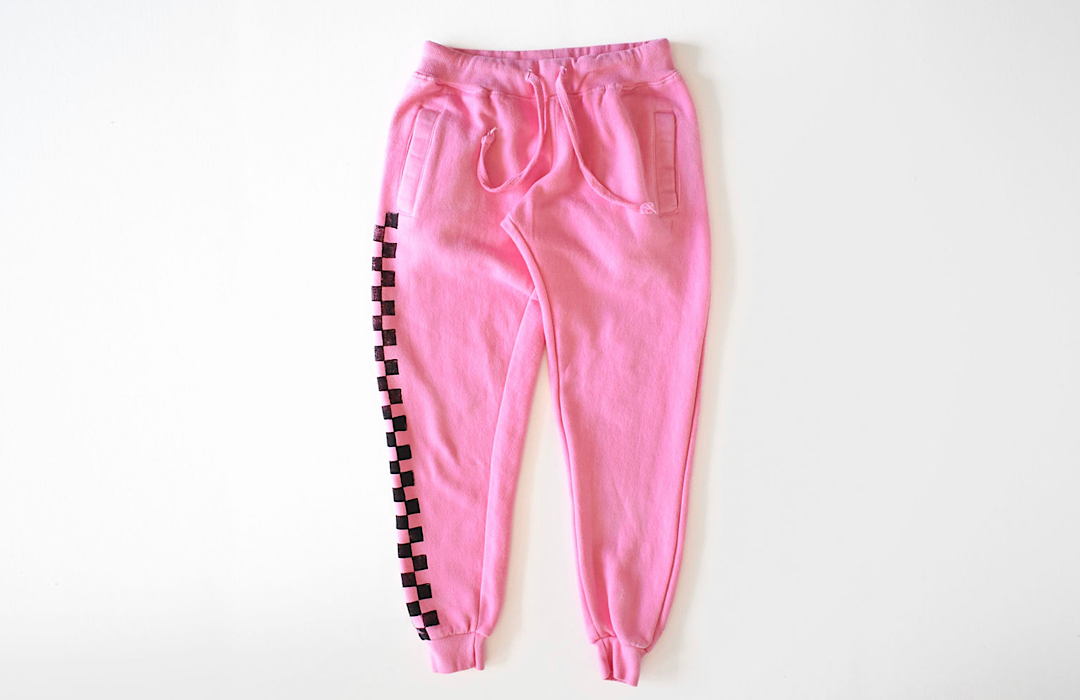 Adult joggers in pink checkerboard: matching loungewear sets in Barbie pink