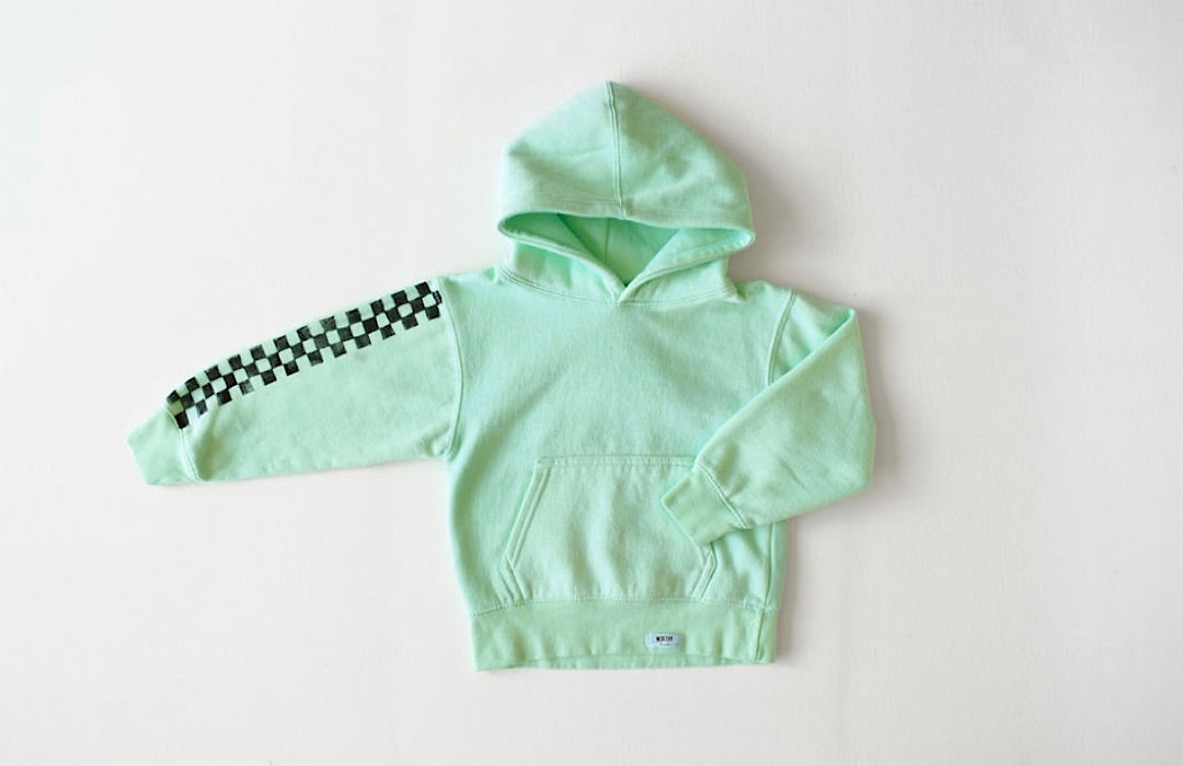 Kids hand dyed hoodie in green checkerboard: matching loungewear sets