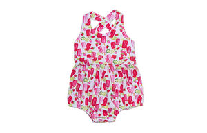 Baby bubble romper with cross back in popsicle print