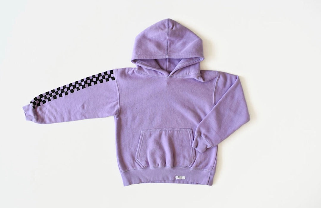 Kids hand dyed hoodie in purple checkerboard: matching loungewear sets