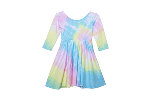 Girls twirly dress in tie dyed pastel colors