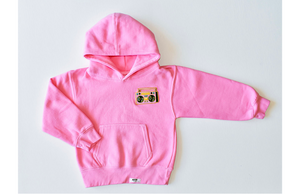 Kids hand dyed hoodie in pink with boombox patch: matching loungewear set