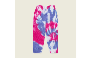 Kids tie dye joggers in pink and purple.  Lightweight loungewear sets by Worthy Threads