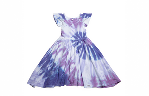 Ruffle Twirly Dress in Purple Tie Dye