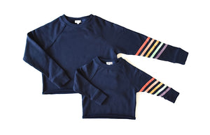 Mommy and me matching cropped crew neck sweatshirts in navy