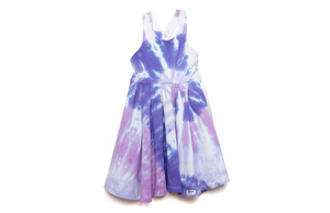 Girls twirly dress with cross back straps in purple tie dye 