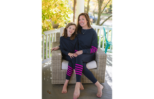 Matching Mommy and Me set in navy with magenta stripes