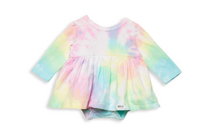 baby bubble romper in pastel tie dye