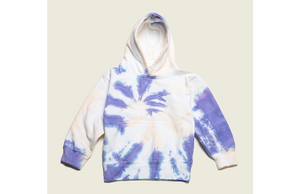 Kids tie dye hoodie in purple and ivory.  Matching loungewear sets by Worthy Threads clothing brand