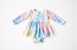 Baby bubble romper in pastel tie dye