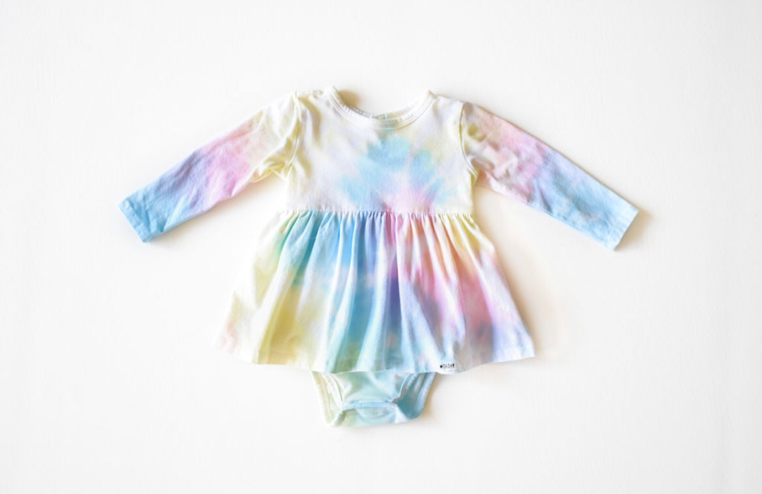 baby bubble romper in pastel tie dye