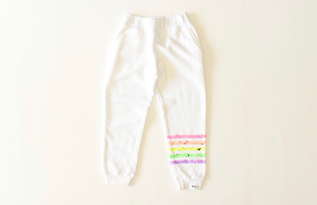 Kids white joggers with hand painted neon stripes