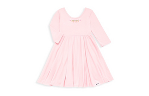 Girls pink twirly dress with embroidery for Easter