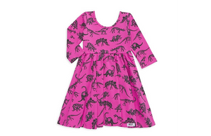 Girls twirly dress in hot pink with dinosaurs