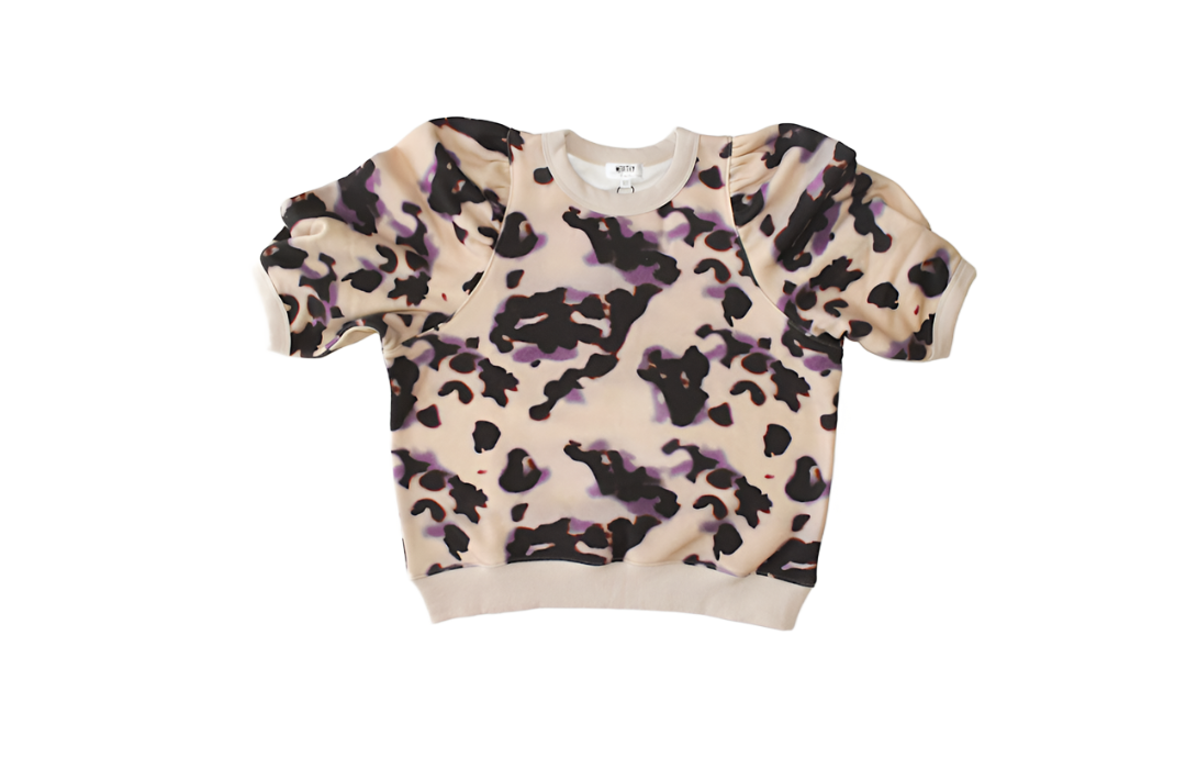 Adult puff sleeve sweatshirt in blonde tortoise print: matching loungewear sets