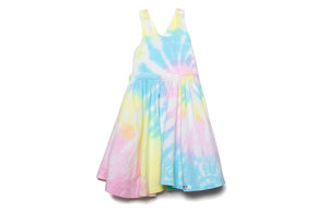 Girls twirly dress with cross back straps in pastel tie dye: kids tie dye clothing