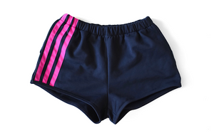 Adult Sweat Shorts in navy with magenta stripes
