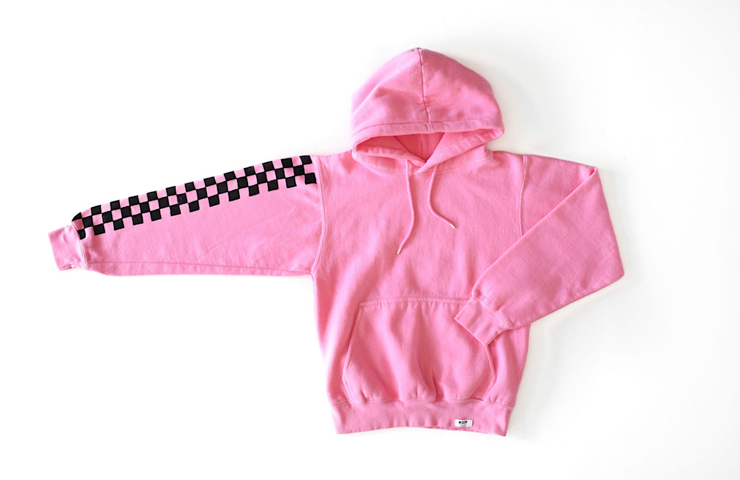 Adult hoodie in pink checkerboard: matching loungewear sets in Barbie Pink