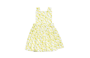 Girls pinafore dress in Lemons print, back view