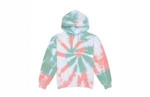 Adult tie dye hoodie in Coral Trails.  Unique tie dye clothing by worthy threads clothing brand