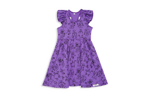 Stem Clothing for girls: purple Robots twirly dress with ruffle sleeves
