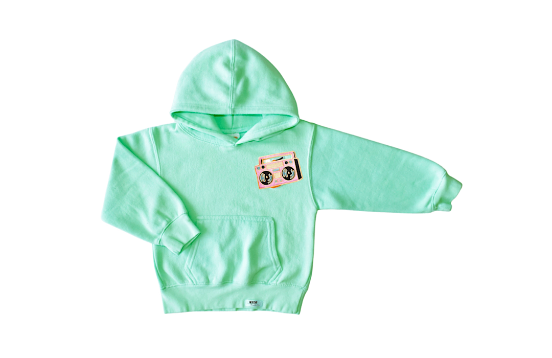 Kids green hoodie with boombox patch