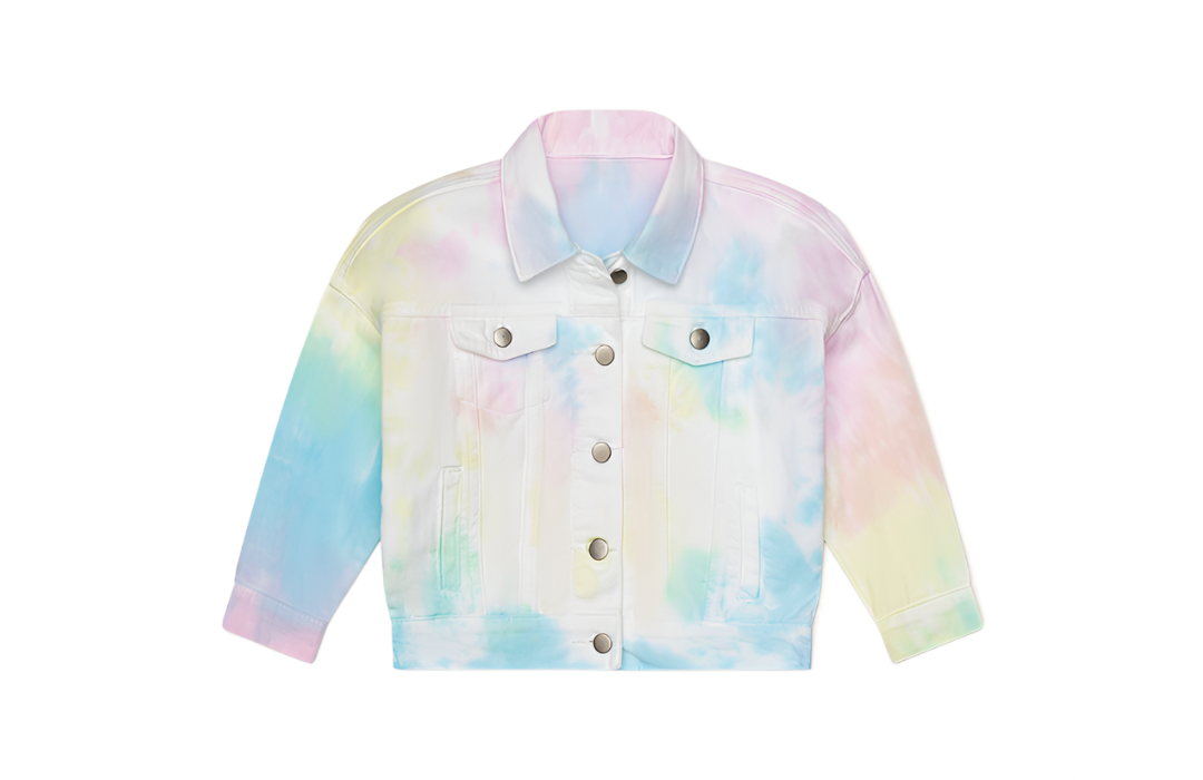 Kids tie dye denim jacket in pastel.  Unique kids clothing by Worthy Threads