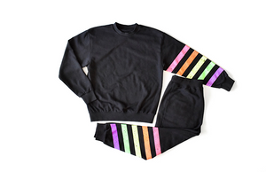Adult loungewear set in black with neon stripes