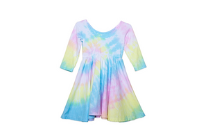 Girls twirly dress in pastel tie dye