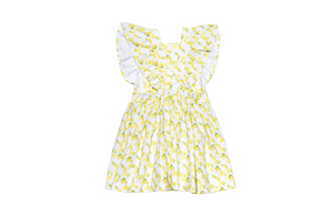 Ruffle sleeve vintage dress in lemons, back view