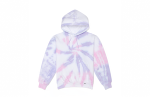 Adult tie dye hoodie in Spun Sugar.  Pink and Purple tie dye loungewear by worthy threads clothing brand