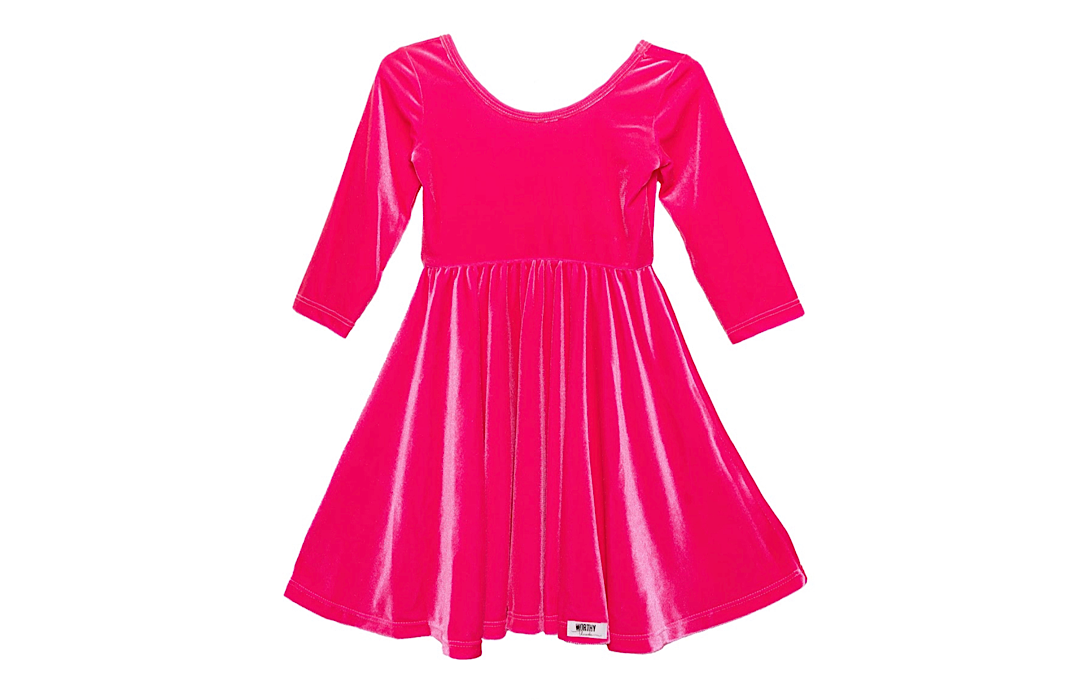 Twirly Dress in Hot Pink Stretch Velvet - USA MADE 8y Twirly Dress in Hot Pink Stretch Velvet - USA MADE 8y