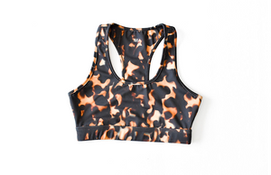Adult sports bra in tortoise print.  Add matching leggings for activewear set!