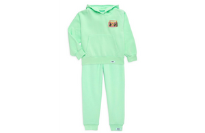 Kids matching loungewear set in green with boombox patch