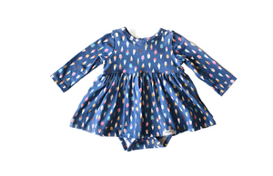 Baby bubble romper, long sleeve with navy ice cream print