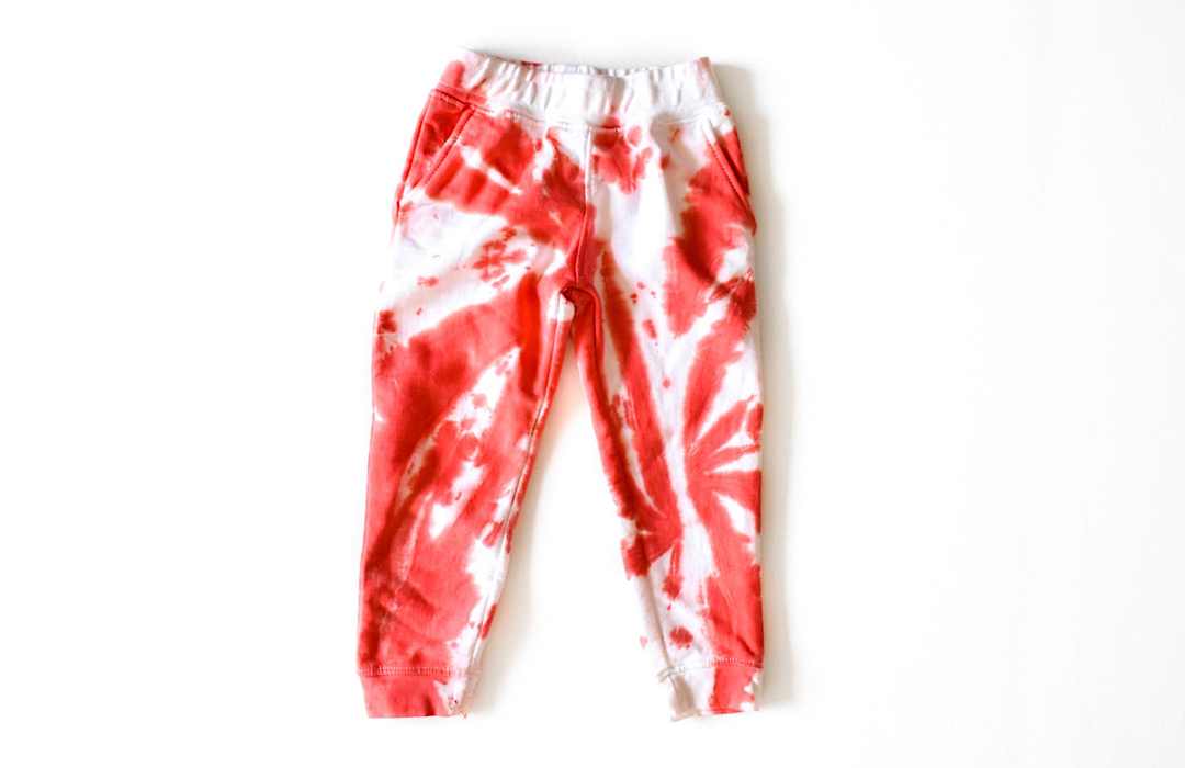 Red and white tie dye sweatpants hotsell