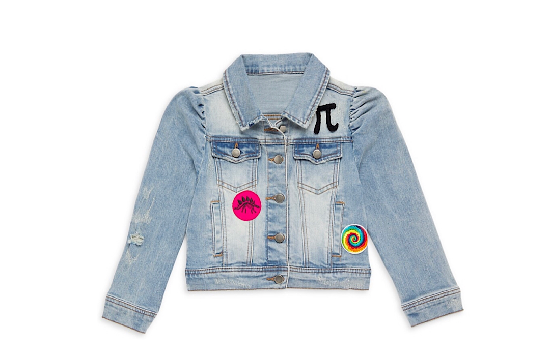 Kids Puff Sleeve Denim Jacket with Patches