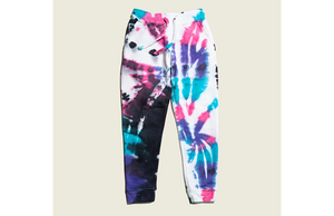 Kids tie dye joggers in space colors.  Matching tie dye loungewear sets by Worthy Threads clothing brand