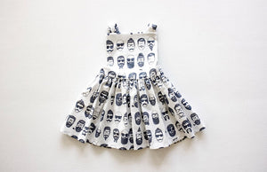 Baby pinafore dress in Beatnik print.  Unique toddler clothes by Worthy Threads clothing brand with sibling coordinating outfits available!